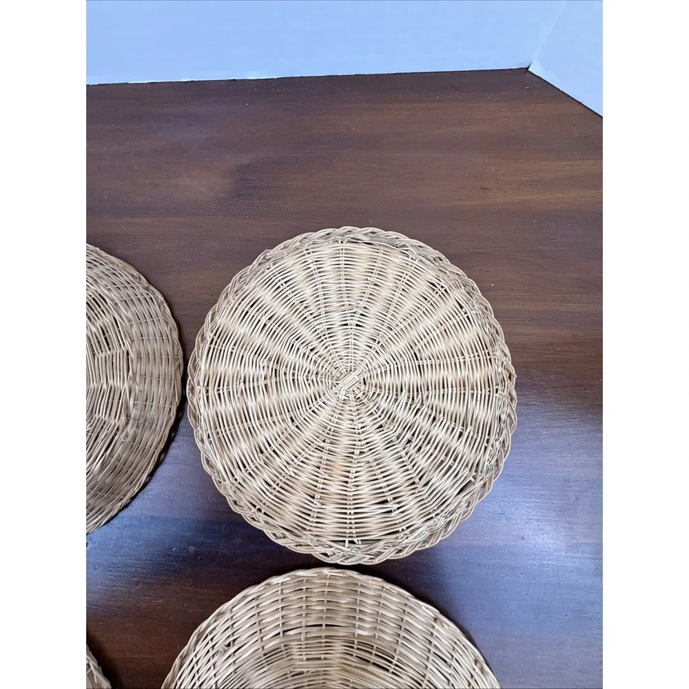 VTG Set of 4: Wicker Rattan Bamboo Round Paper Plate Holders 10